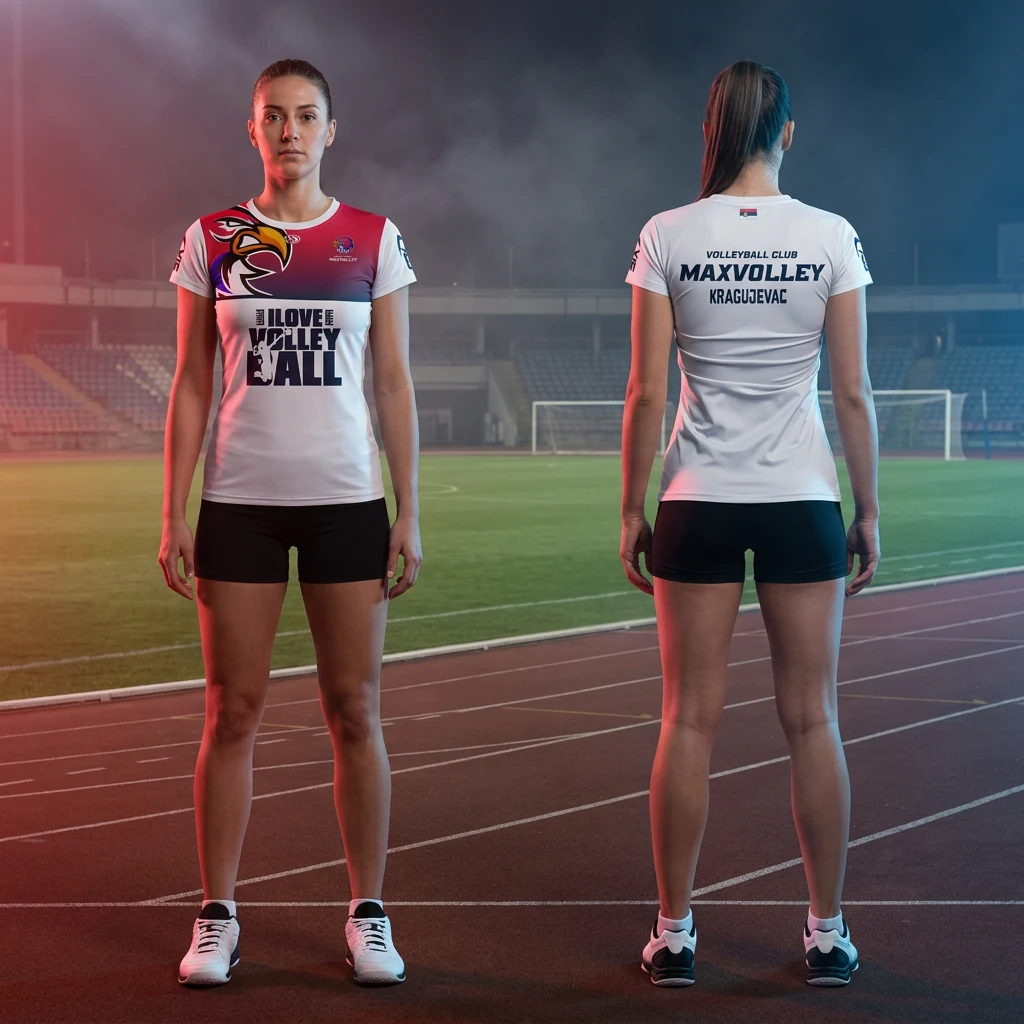Duks ili majica Sportex po meri kluba — model 25, prednji i zadnji prikaz na sportistima