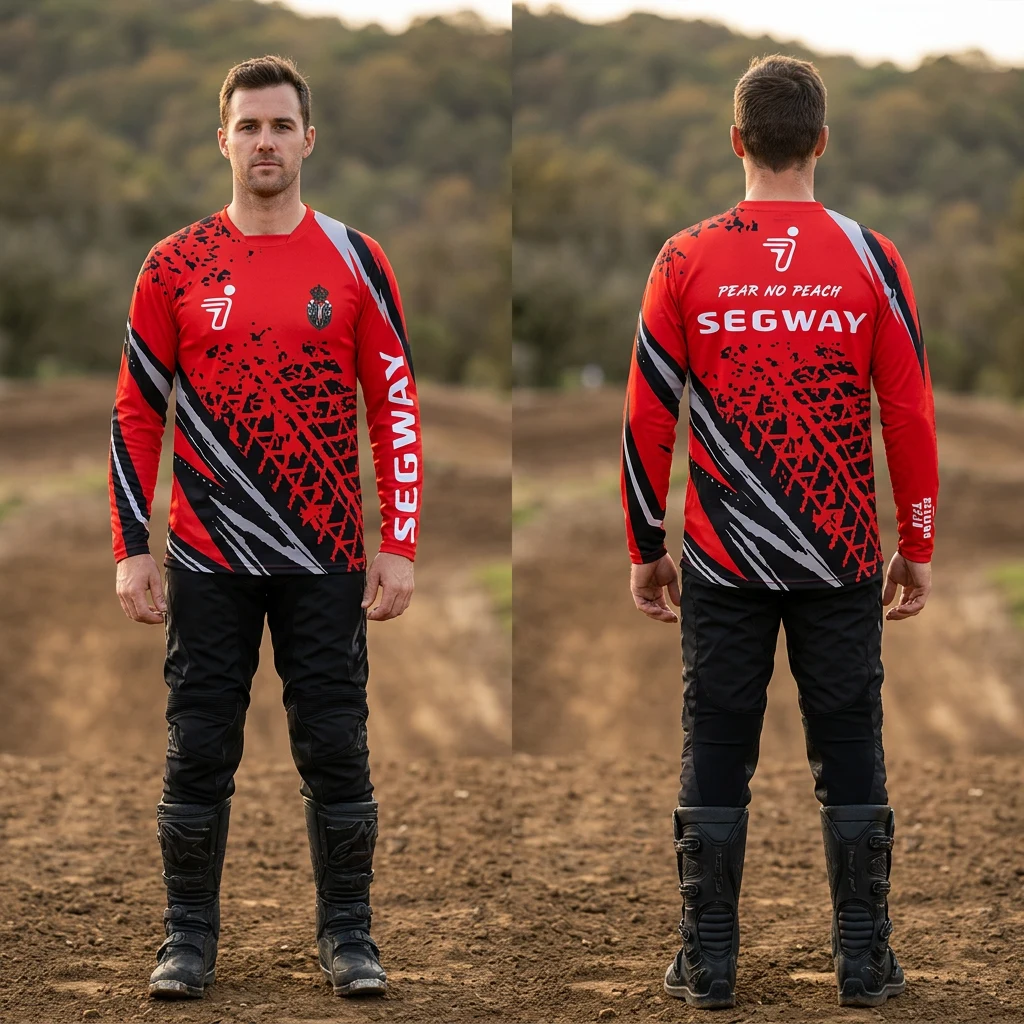 ATV i motokros dres Sportex — model 8 Segway, crveni dres sa crnim i belim geometrijskim detaljima, prednji i zadnji prikaz
