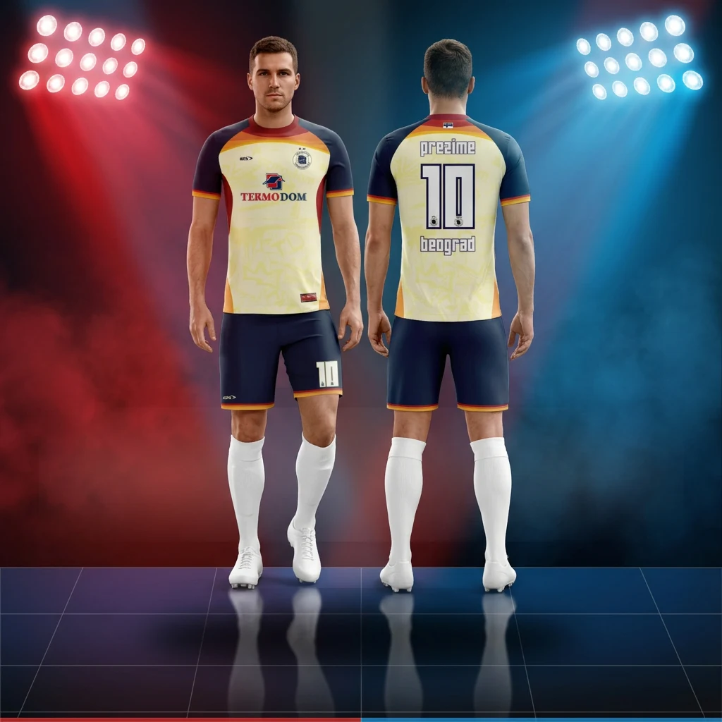 Fudbalski dres, šorc i štucne Sportex — model 15, prednji i zadnji prikaz na fudbalerima