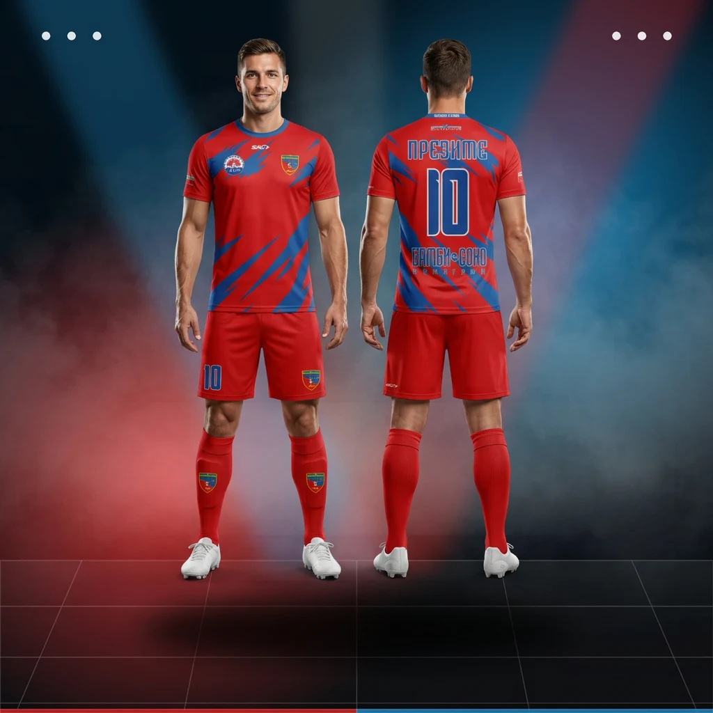 Fudbalski dres, šorc i štucne Sportex — model 2, prednji i zadnji prikaz na fudbalerima