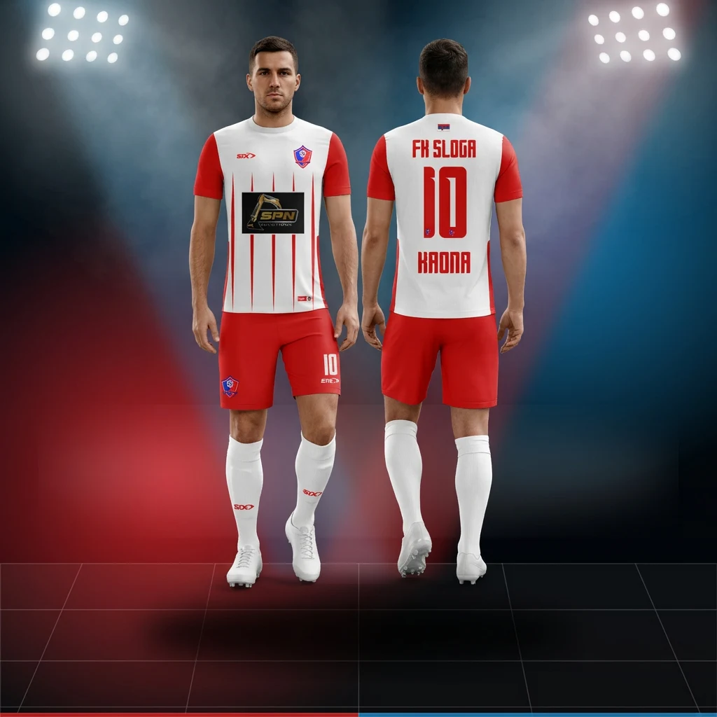 Fudbalski dres, šorc i štucne Sportex — model 27, prednji i zadnji prikaz na fudbalerima