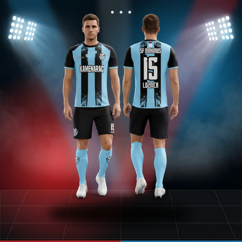 Fudbalski dres, šorc i štucne Sportex — model 8, prednji i zadnji prikaz na fudbalerima