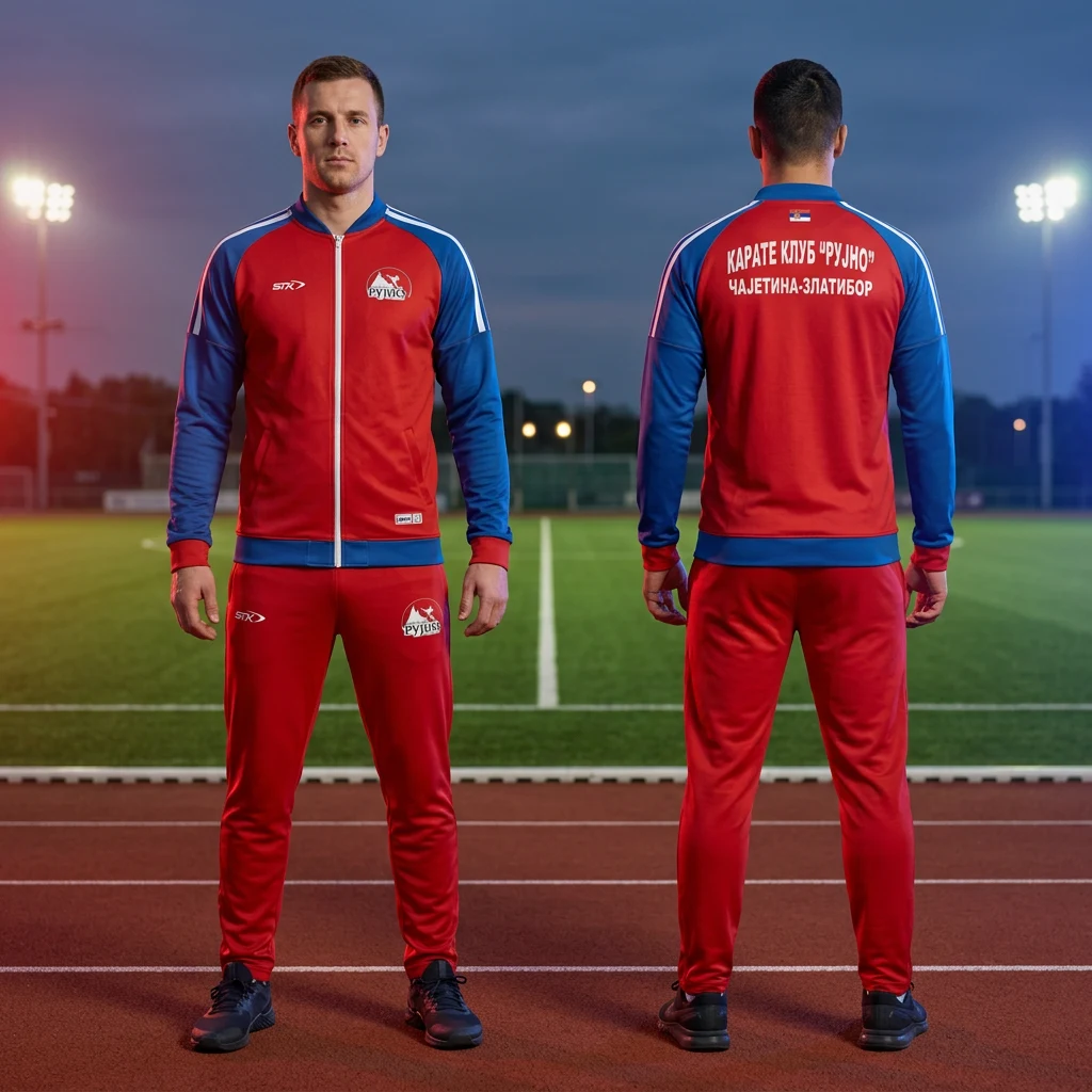 Sportska trenerka Sportex po meri kluba — model 23, prednji i zadnji prikaz na sportistima
