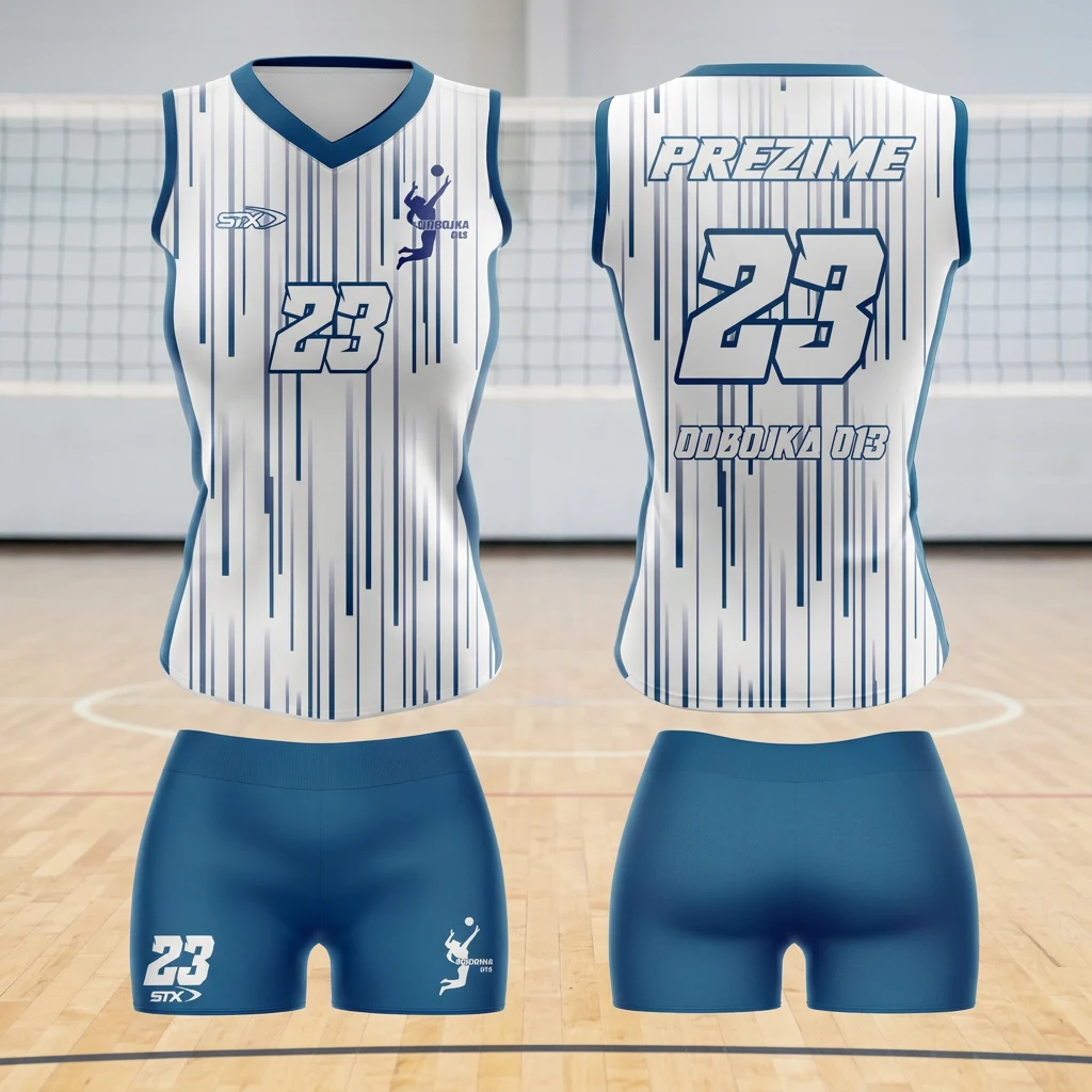 Odbojkaški dres i šorc Sportex — model 12, prednji i zadnji prikaz klupskog kompleta na odbojkaškom terenu