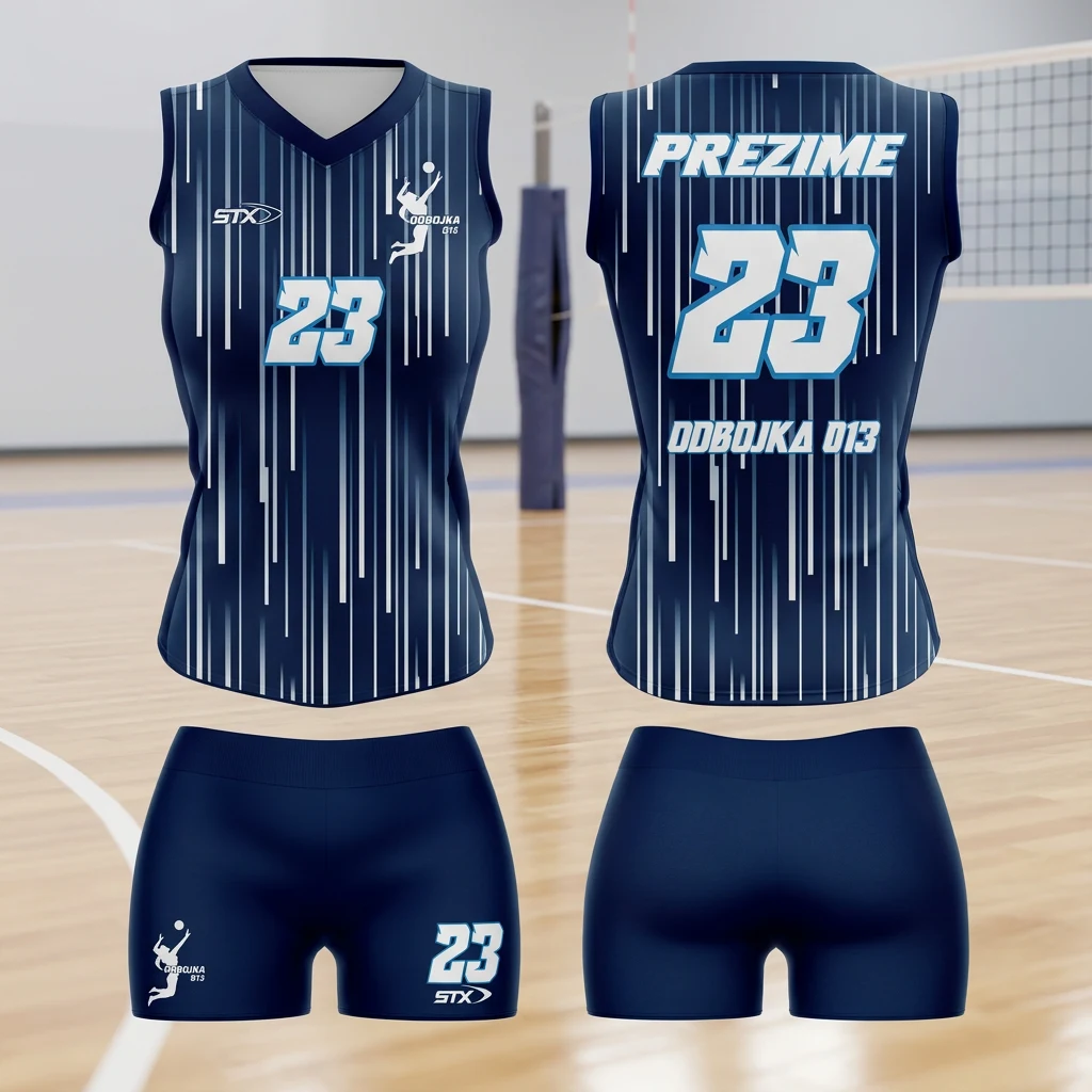 Odbojkaški dres i šorc Sportex — model 13, prednji i zadnji prikaz klupskog kompleta na odbojkaškom terenu
