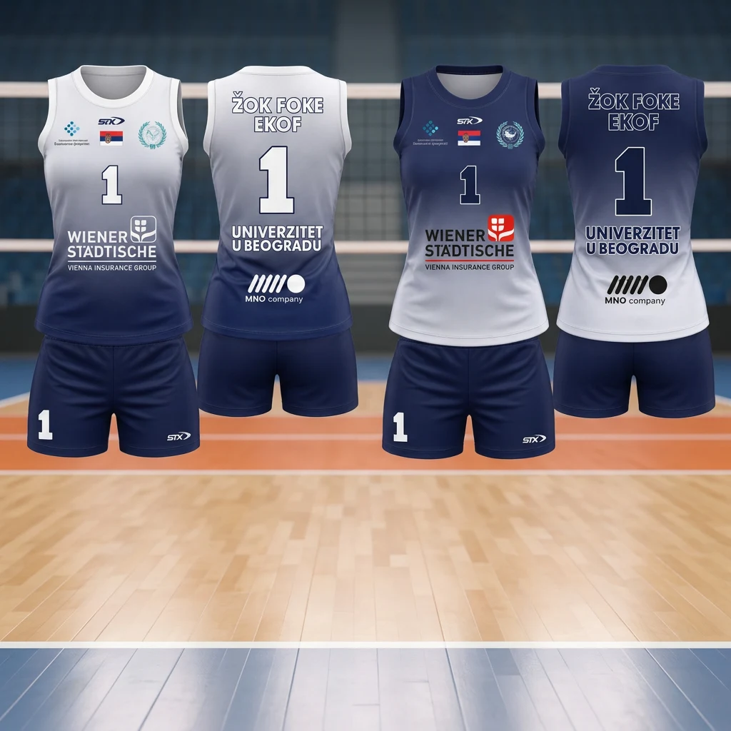 Odbojkaški dres i šorc Sportex — model 17, prednji i zadnji prikaz klupskog kompleta na odbojkaškom terenu